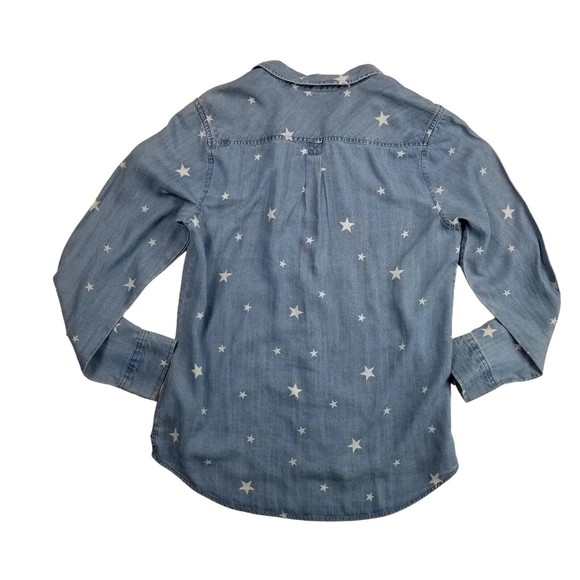 Natural Reflections Button Up Chambray Shirt Womens Sz M Star Print Blue Lyocell - Picture 2 of 14